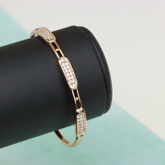 Triple Panel Rose Gold Bangle with Pave Stone Accents, XPBL0496 - Picture 7 of 12